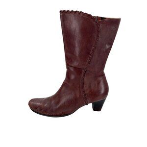 Pikolonos Brown Leather Mid-Calf Boots With Side Zip & Braided detail 10.5